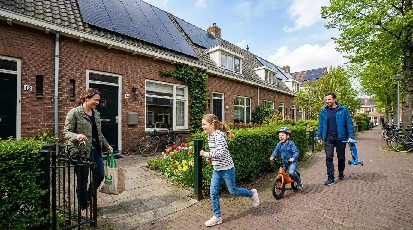 Nederlandse woning met zonnepanelen, laadpaal en warmtepomp - compleet energieplan