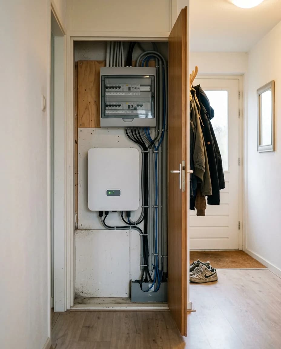Omvormer en meterkast installatie in Nederlandse woning